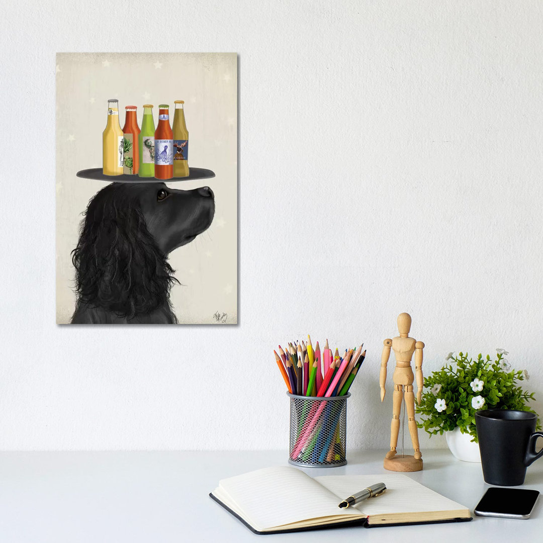 Cocker Spaniel Black Beer Lover by Fab Funky - Wrapped Canvas Gallery-Wrapped Canvas Giclée