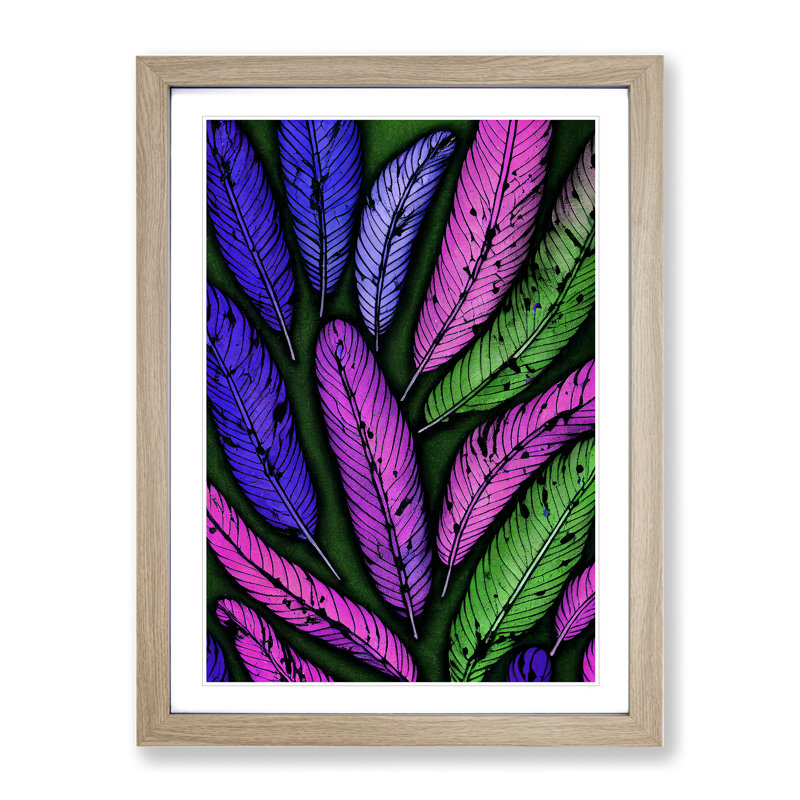 Feathers No.1 - Single Picture Frame Print, 64cm H x 46cm W x 2cm D, Oak