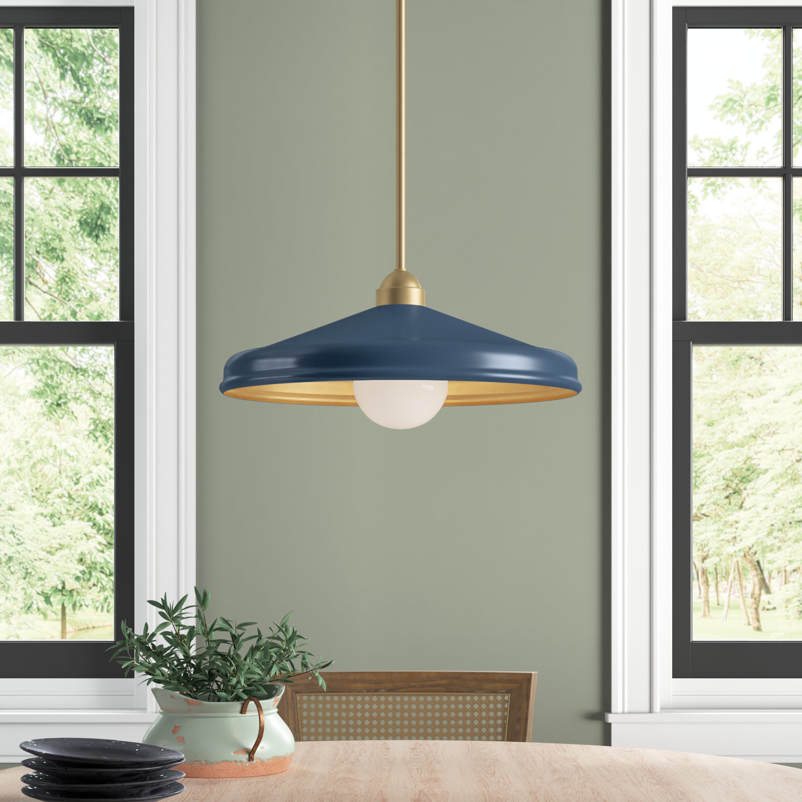 Delilah 18" W Dome Pendant, Navy