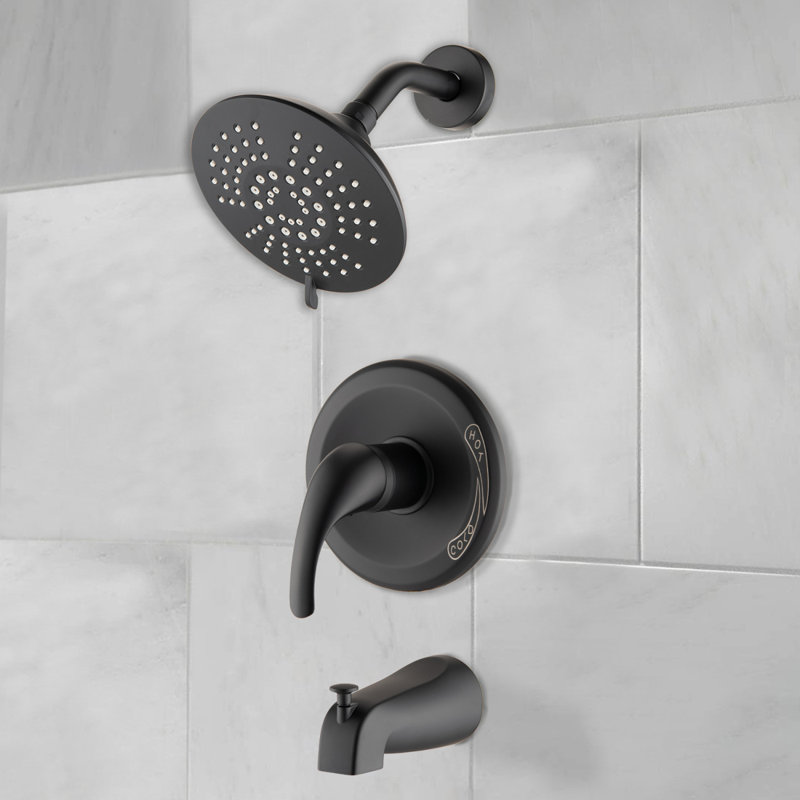 Ensemble de bec de baignoire à poignée simple et pomme de douche à 5 fonctions (valve incluse), Noir mat