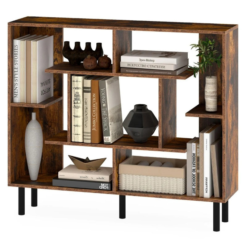 Open Bookshelf Modern Geometric Bookcase, Brown
