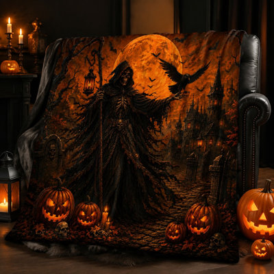 Couverture polaire douce et effrayante avec citrouille et lanterne pour l'Halloween, idéale pour décorer un canapé, une chambre ou un salon.