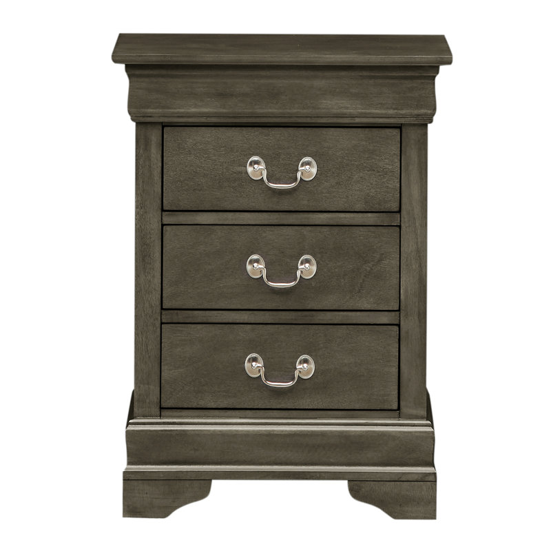 Louis Phillipe Nightstand with 3 Drawers Bed Side Table  Nightstand Bedroom End Tables, Dark Gray