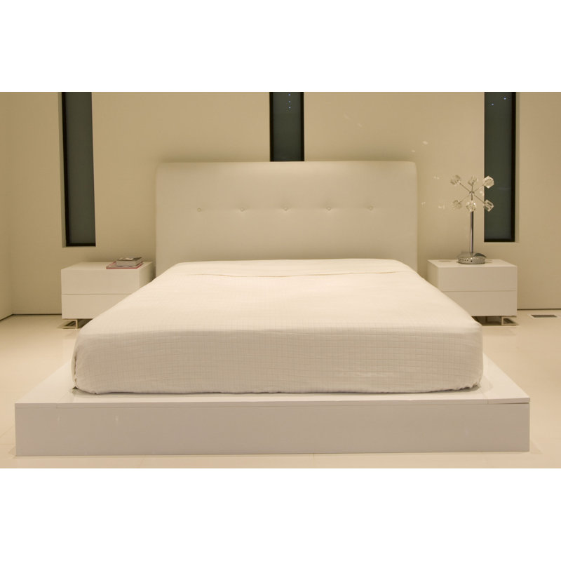 Pangea Home Tyler High Gloss White 2-Drawer Modern Nightstand – Contemporary Bedside Table with Chrome Legs, White