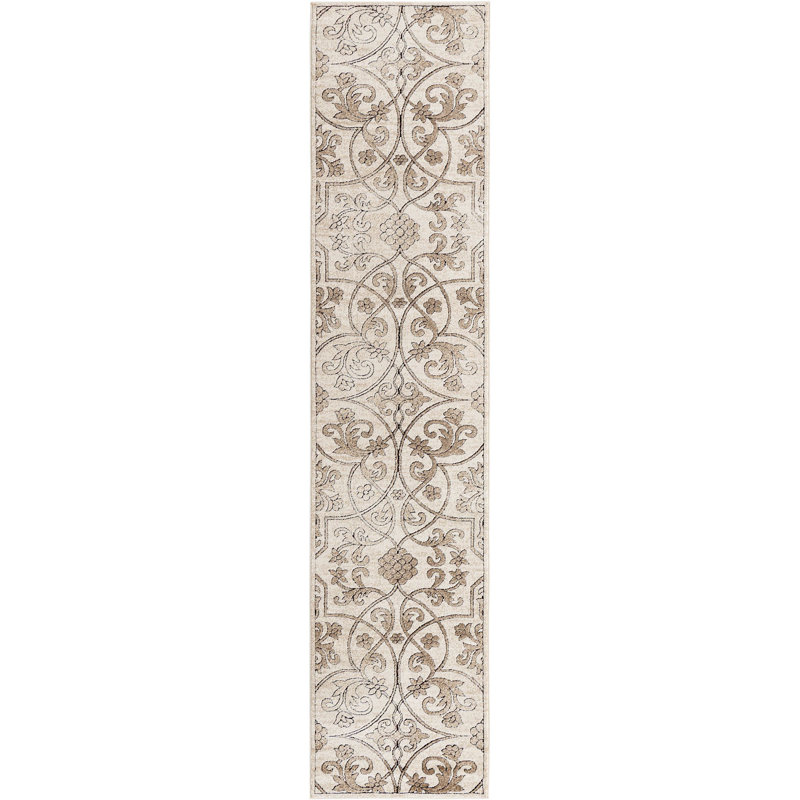 Dathon Floral Area Rug in Bone, Runner 2'7" x 12'