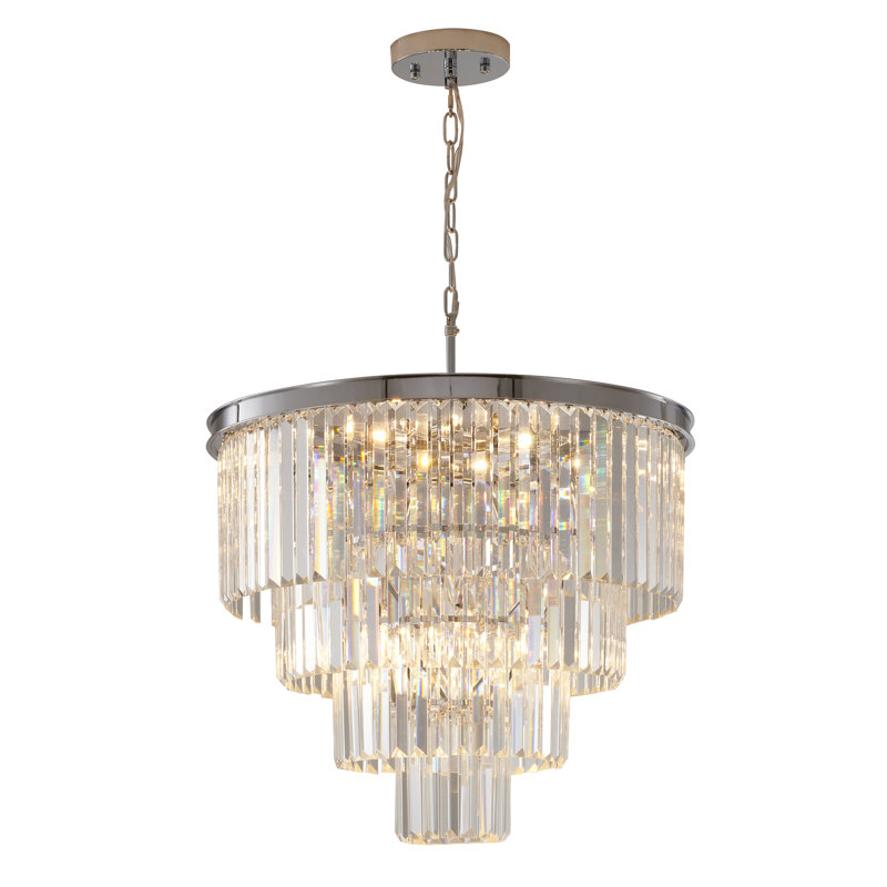 Lustre à 12 lumières avec accents en cristal, Chrome