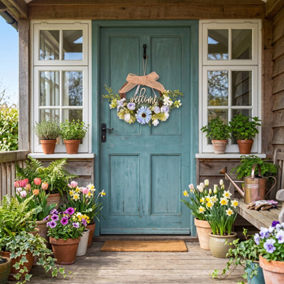 16 Inch Blue Rose Wreath For Front Door