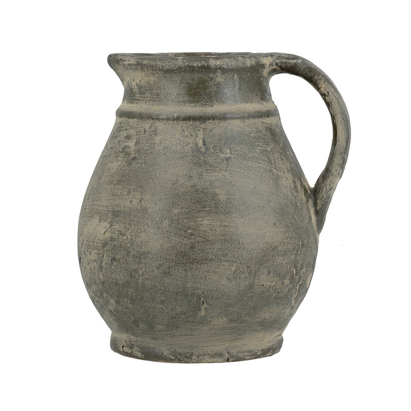 Vase rond en terre cuite 8,5 x 7 x 9 po avec finition vert terreux