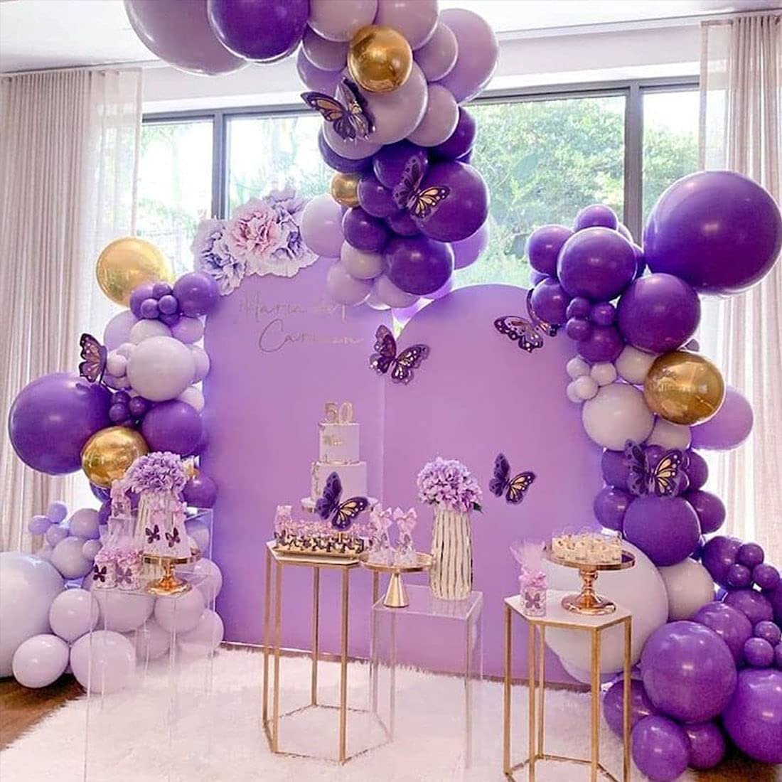 MMTX Arch Balloon Garland Wedding 108Pcs Purple White Butterfly