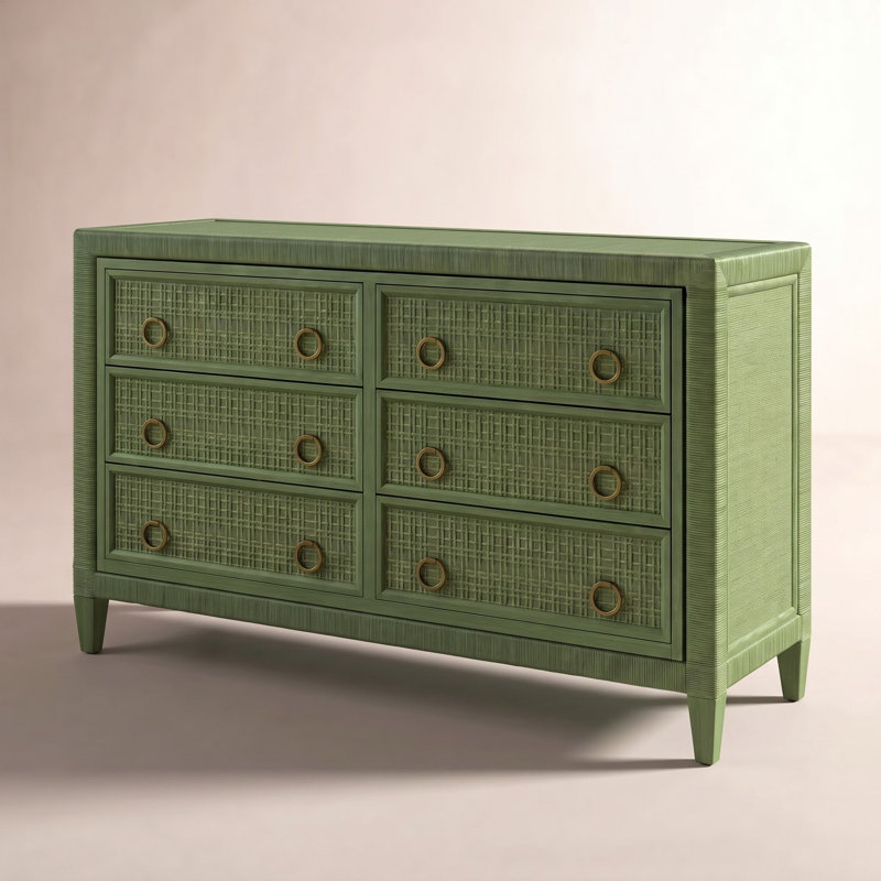 Naples 6 Drawer 54'' W Dresser, Stone Hearth, Yes, Brass