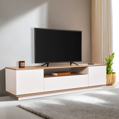 Modern TV Stand with Storage, White & Cadiz Oak, 70.9 x 17.6 x 17.5 inches | 100% Melamine Coated Particle Board, Thickness: 0.7 inches | Scandinavian Design, Stylish & Functional for Living Room & Entertainment Spaces