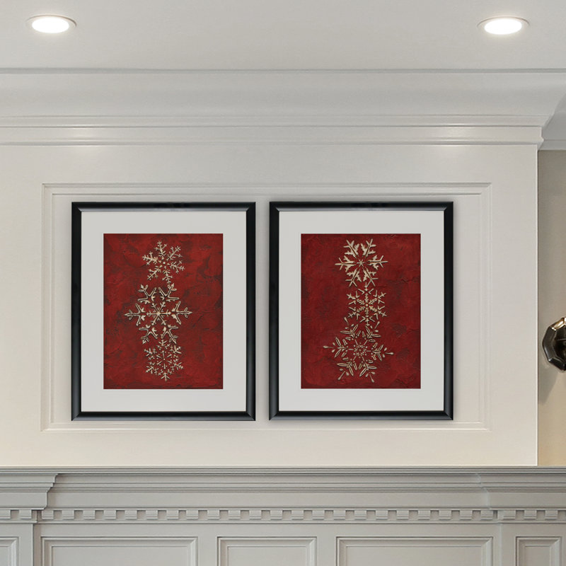 « flocons de rouge », ensemble de 2 reproductions de peintures à l’acrylique encadrées, Cadre noir