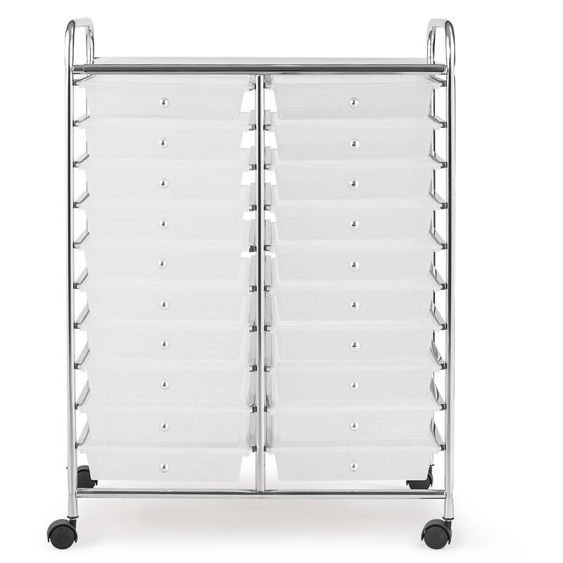 Clear 20-Drawer Rolling Organizer Cart with Chrome Frame