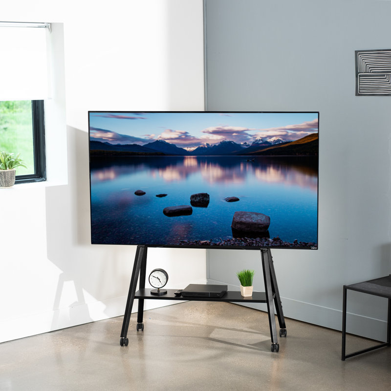 Vivo Black Rolling Easel Studio Tv Floor Stand + Shelf, Fits 49" To 75" Screens