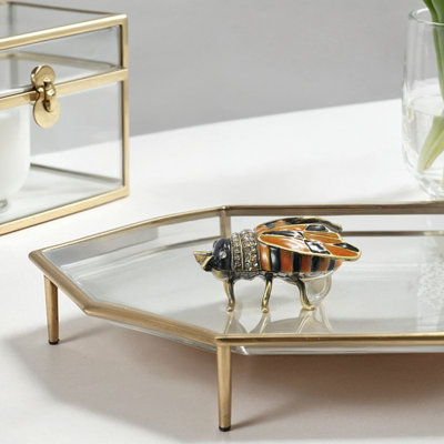 Enameled Bee-Shaped Metal Trinket Box with Jewels