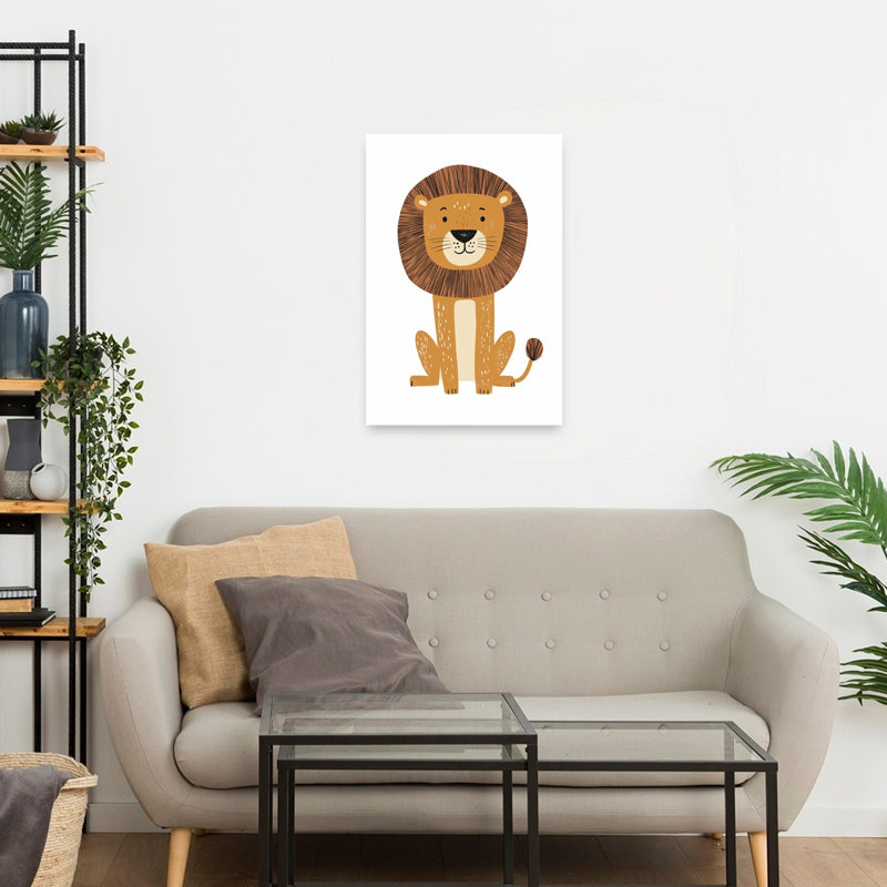 Friendly Cartoon Lion Contemporary Cat Lion Wildlife Wall Art Print 1 Piece Wrapped Canvas Wall Art, 60.96cm H x 40.64cm W