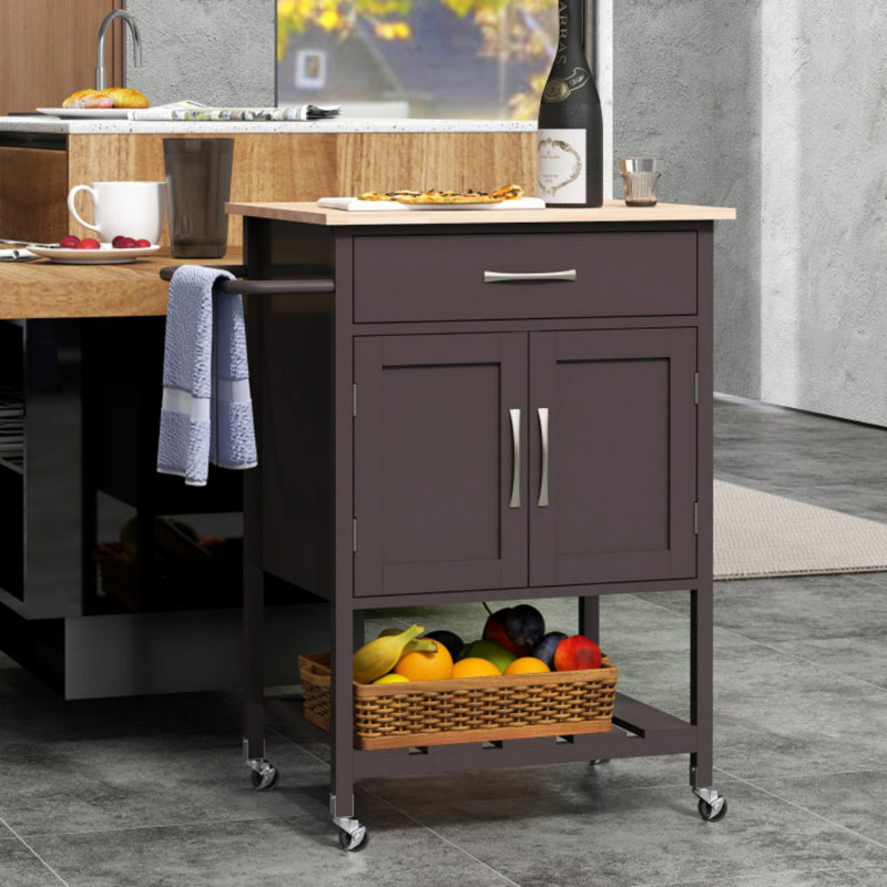 Îlot de cuisine roulant avec tiroir et porte-serviettes, Brun