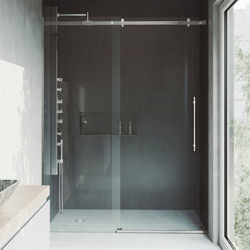 Luca 56-60" W x 79" H Sliding Frameless Shower Door with 3/8" Clear Glass, Stainless Steel