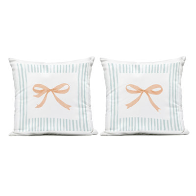Blue Bordered Ribbon Outdoor Printed Pillow, design by Patricia Pinto, 18 x 7 x 18