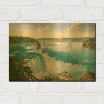 'Niagara Falls In 1860' By Eduardo Camoes Gold Metal Wall Art, 16" x 12"