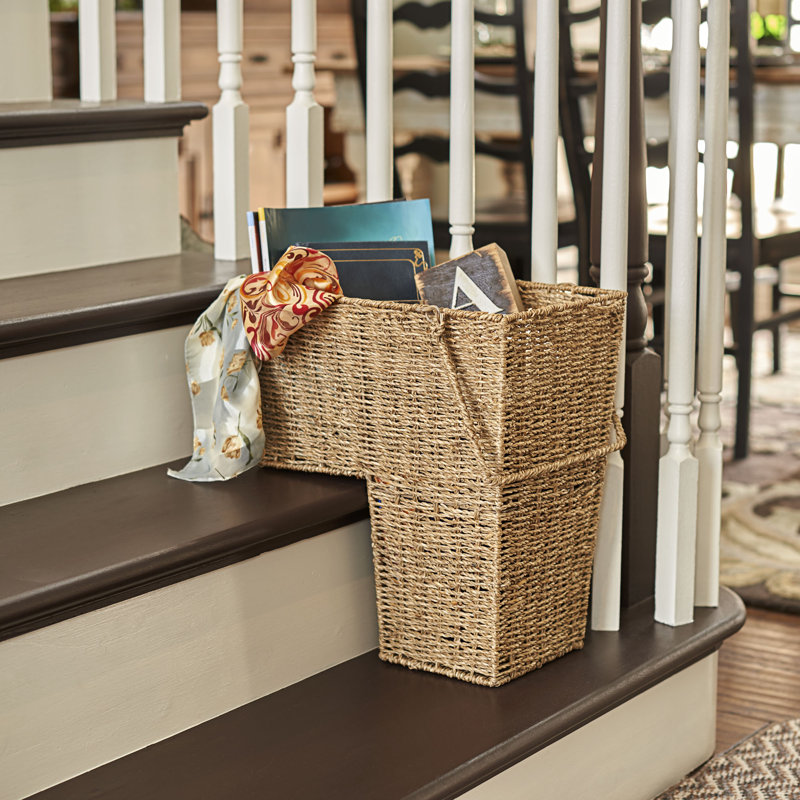 Panier d'escalier en osier avec poignées Bertram, Beige