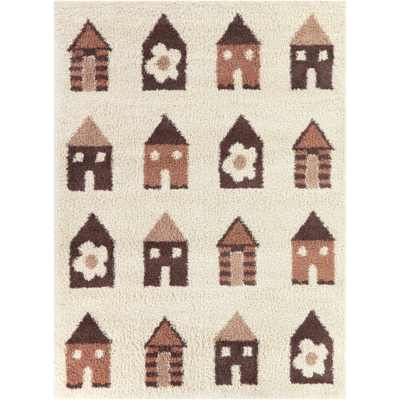 Ville Wine Kids House Area Rug, Rectangle 3'11" x 5'7"