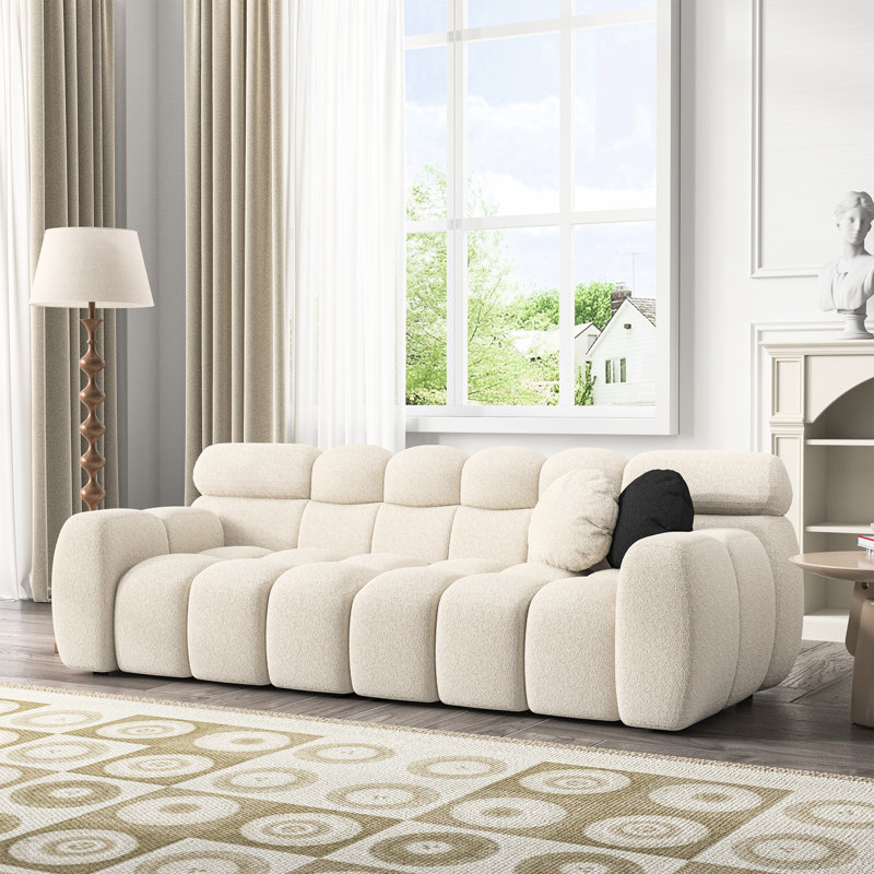 Damesha Upholstered Sofa, Beige, 28" H x 87.5" W x 36" D