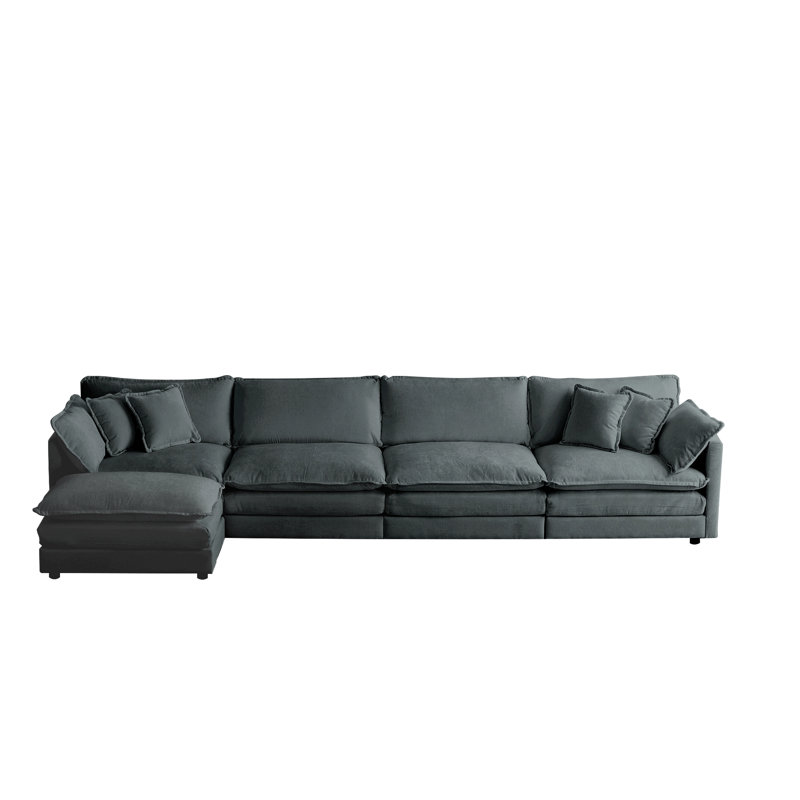 Chenille grise en forme de U relaxant: canapé modulaire 5 places avec canapé modulaire 1 pour le salon