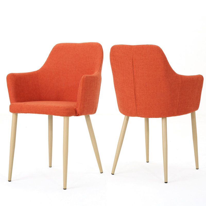 Chaise de salle à manger de style Mid-Century moderne, orange pâle, pieds en noyer, 2 chaises, revêtement orange, accent