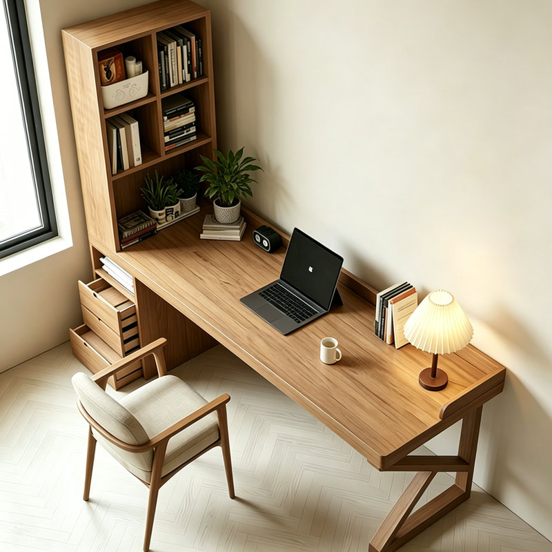 Practical Solid Wood Brown Pine Desk, 70.87" H x 78.7" W x 23.6" D