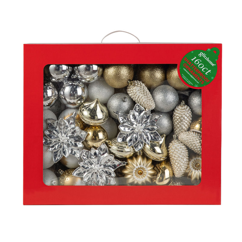 Elegant Silver & Gold Shatterproof Christmas Tree Ornament Set