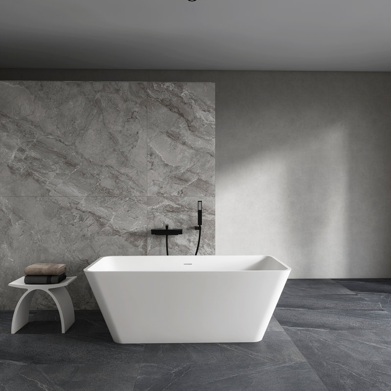 Baignoire de trempage autoportante à surface solide de 67 pouces pour salle de bain, Blanc mat