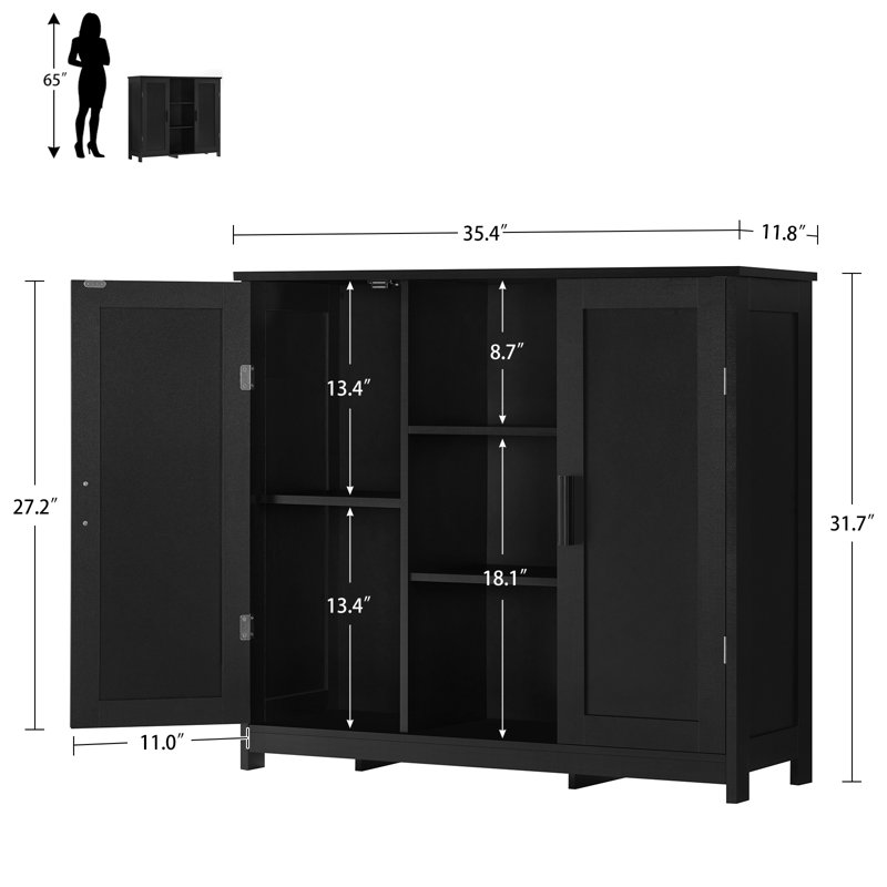 Armoire de rangement Kainaat de 31,7 po de hauteur avec 2 portes et 2 tablettes ouvertes, Noir