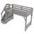 Twin Size Solid Wood Loft Bed with Built-in Wardrobe & Storage, Stairs, Bedside Shelves, Full-Length Guardrails, No Box Spring Needed, Gray-660676938-660676935
