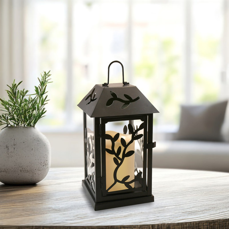Black Vine Metal Lantern with Battery-Operated Candle