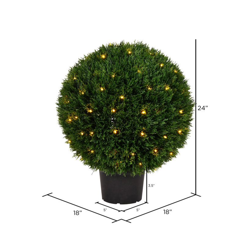 Boule de cèdre artificielle en pot UV, H 24 po x l 18 po x P 18 po