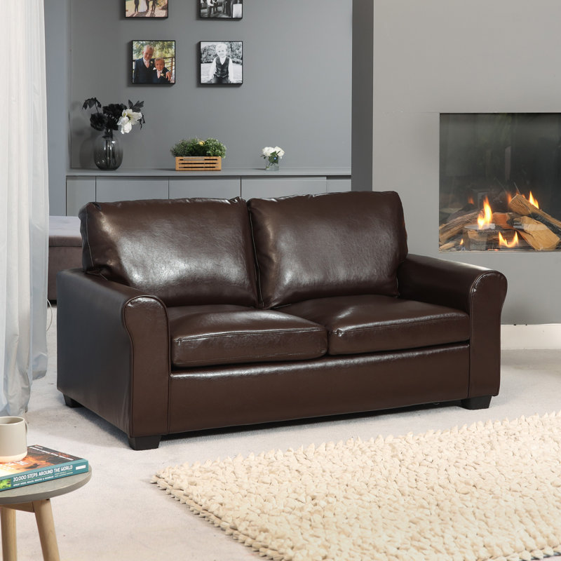 Aleasia 2 Seater Faux Leather Sofa Bed, Brown