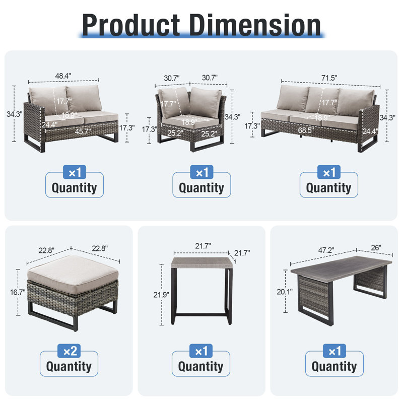 Ensemble de meubles modulaires en osier 5 pièces Naresa, Beige