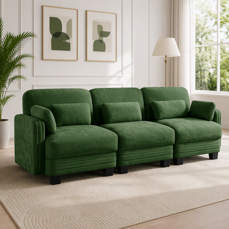 Canapé modulaire modulaire avec capitonnage, 3 places, Chenille verte