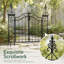 Portail de jardin en fer forgé noir orné de volutes et d'un oiseau décoratif, 120 x 120 cm, double porte décorative avec fixations sécurisées, portillon autoportant de style vintage en métal pour jardin, terrasse ou allée.