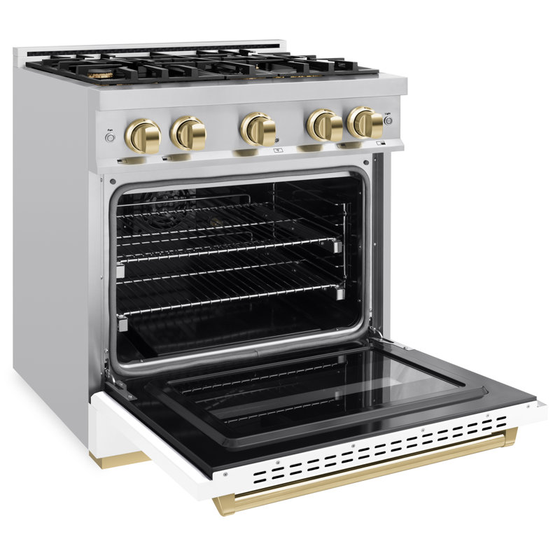 ZLINE Autograph 30" Classic Dual Fuel Range w/ White Door & Black Accents, Gold