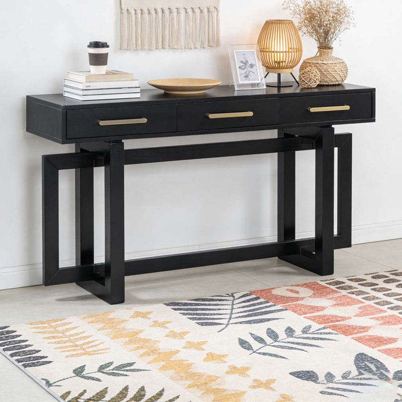 Console élégante avec trois tiroirs, Noir