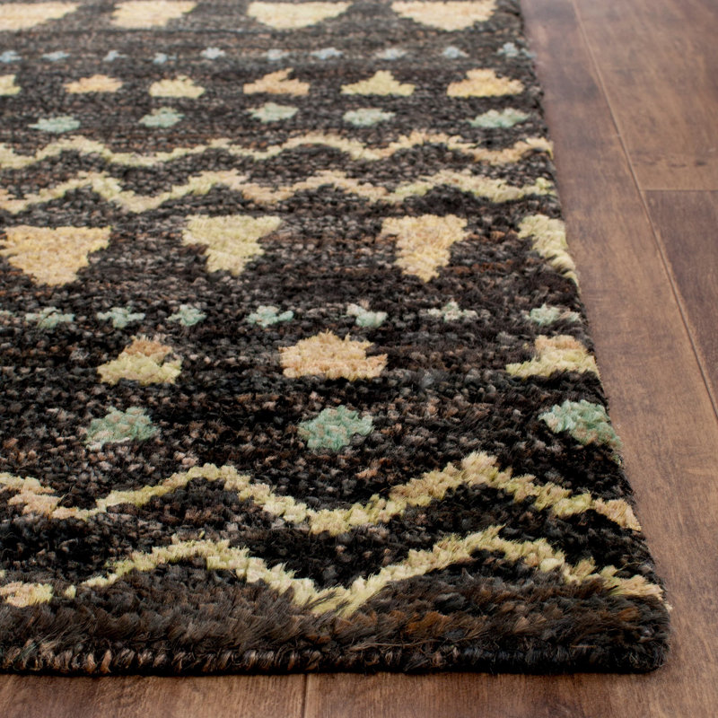 Hand-Knotted Black and Gold Bohemian Jute Area Rug, 4' x 6'