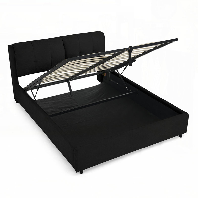 Lit plateforme rembourré avec rangement et tête de lit hydraulique, tissu chenille pour plus de confort et d'organisation