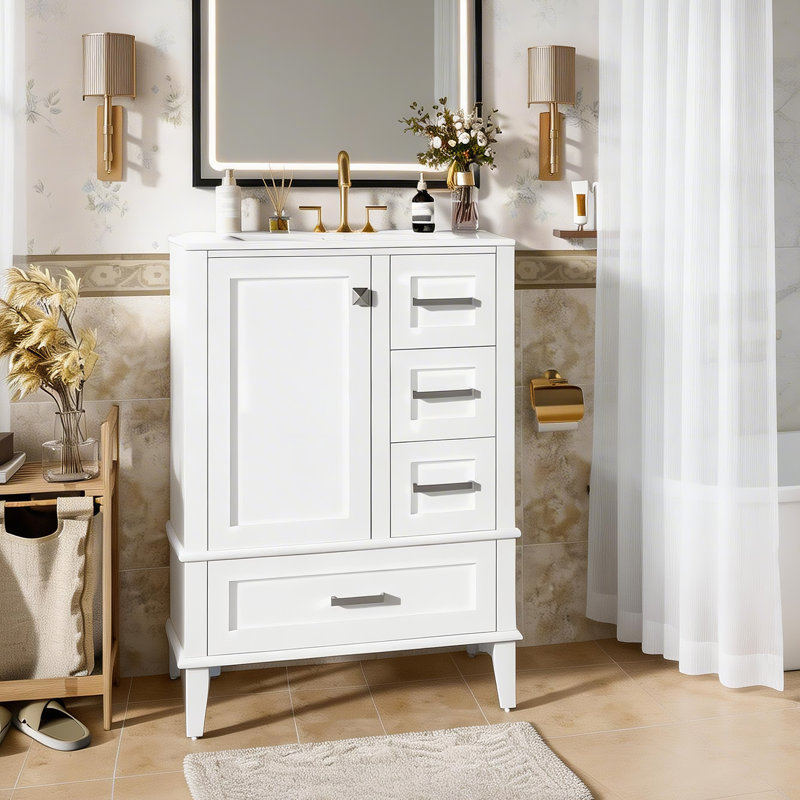Meuble-lavabo 24,8 po avec lavabo en céramique, Blanc