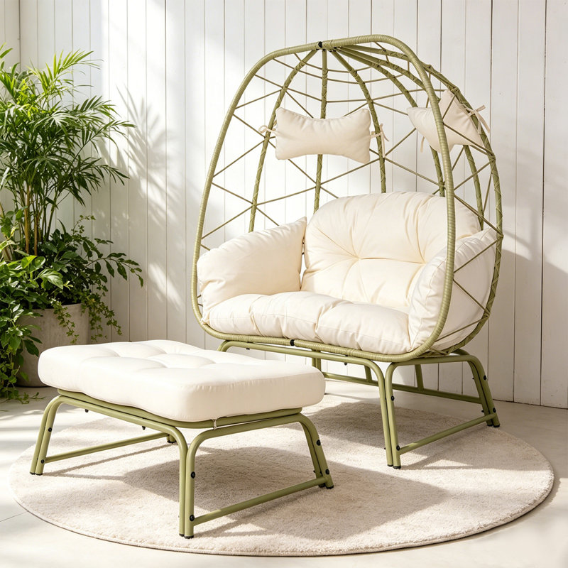 Spacious Patio Lounge Chairs, Steel Rattan Boho Set For Patio