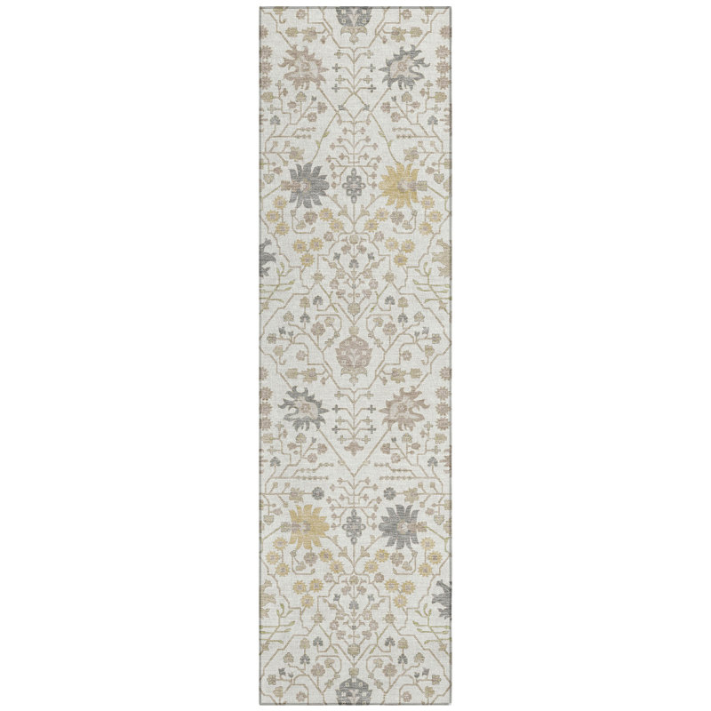 Elara Ivory Washable Indoor-Outdoor Rug - , 2'3" x 7'6"
