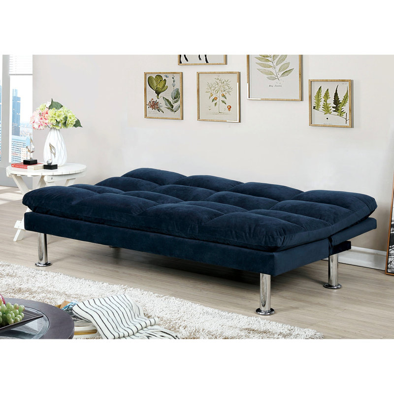 Futon à 2 places en microfibre bleu marine contemporain convertible en lit