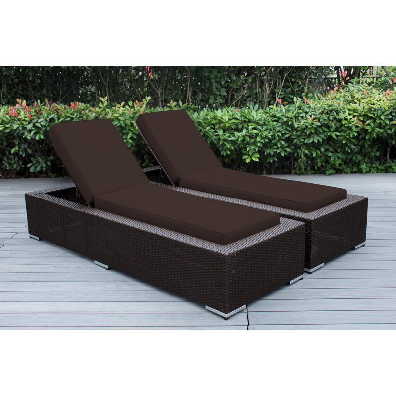 Billyjo Outdoor Wicker Chaise Lounge - No Assembly, Canvas Taupe Sunbrella® Canvas, Dark Brown