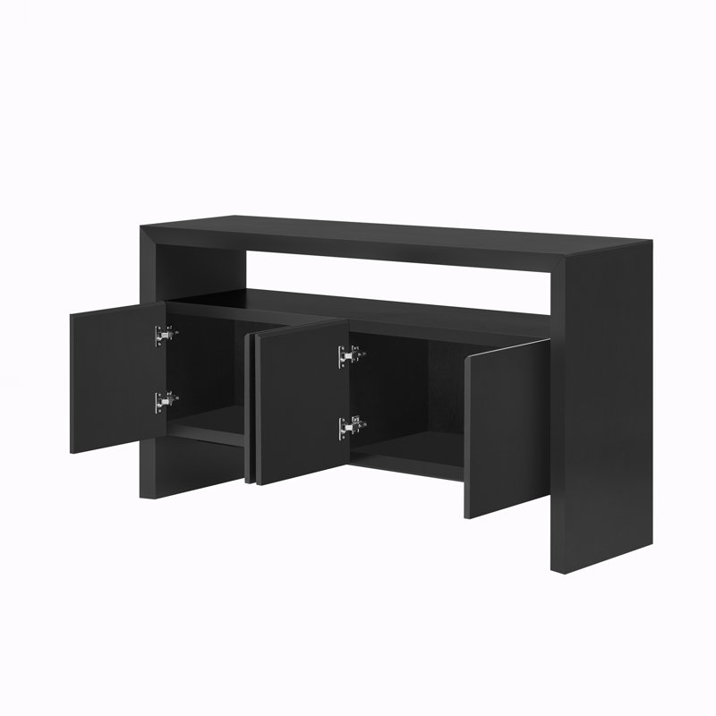 Armoire de rangement rétro à 4 portes avec tablette ouverte, Noir